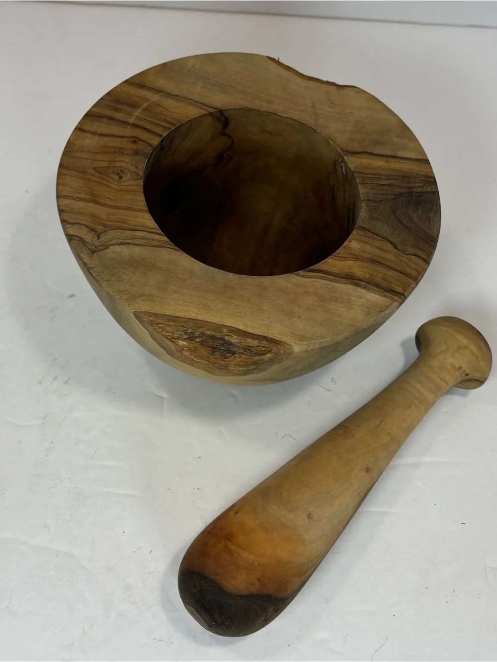 Vintage Wooden Mortar and Pestle Kitchen Tool Decor Farmhouse Natural Wood 5”